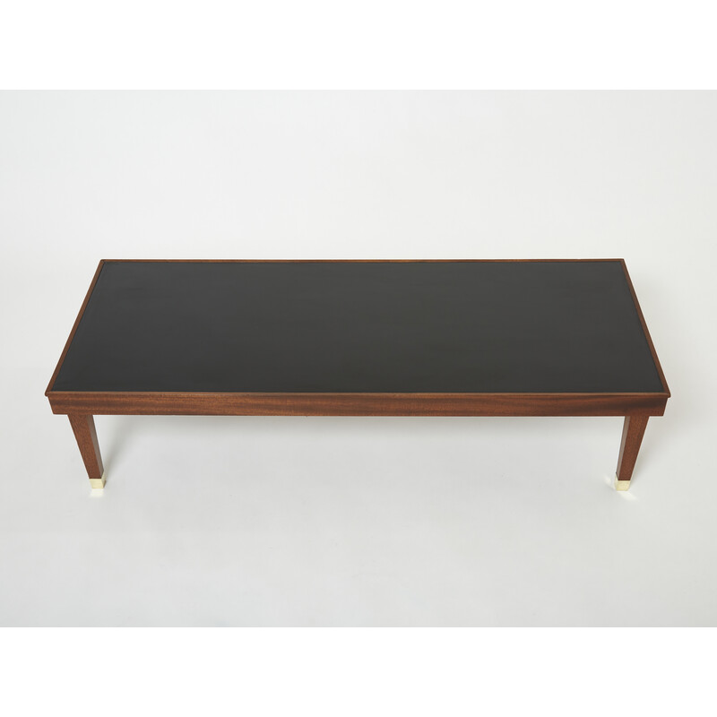 Vintage Couchtisch aus Mahagoni und Messing von Jacques Adnet, 1950