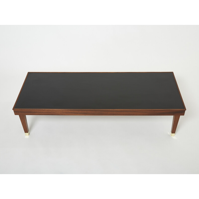 Vintage mahogany and brass coffee table by Jacques Adnet, 1950