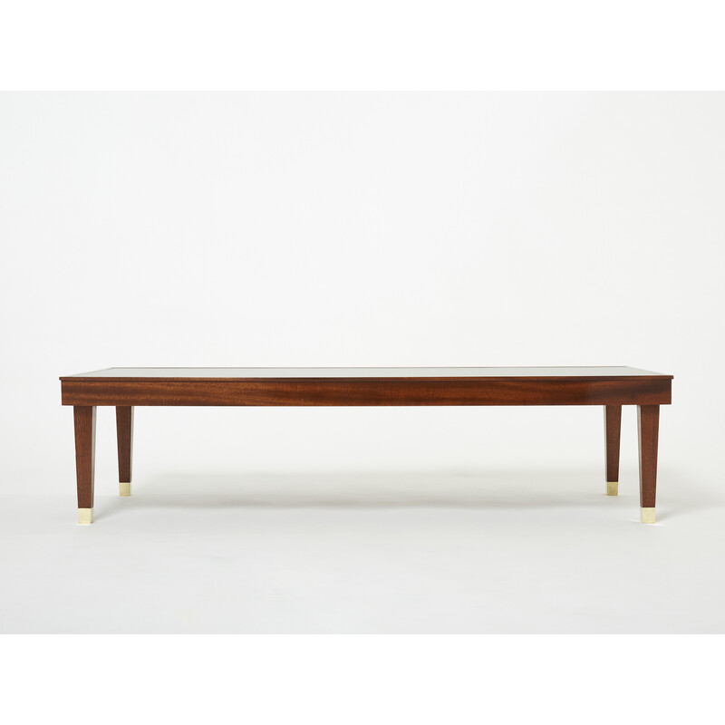 Mesa de centro vintage de caoba y latón de Jacques Adnet, 1950