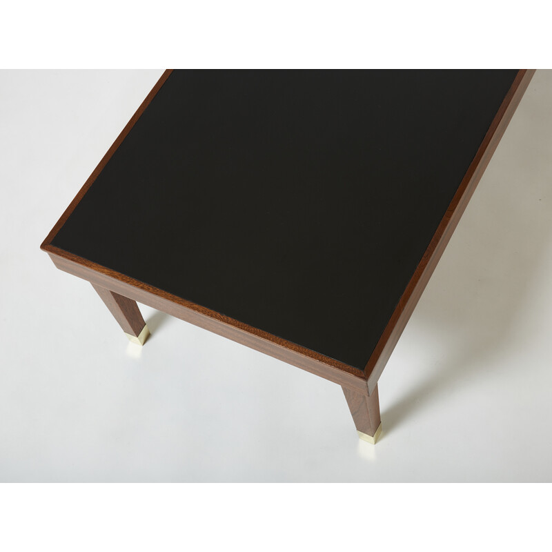 Vintage mahogany and brass coffee table by Jacques Adnet, 1950