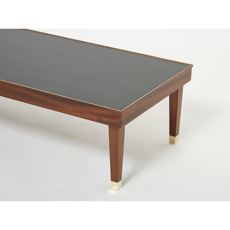 Vintage mahogany and brass coffee table by Jacques Adnet, 1950