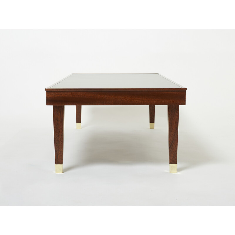 Vintage mahogany and brass coffee table by Jacques Adnet, 1950