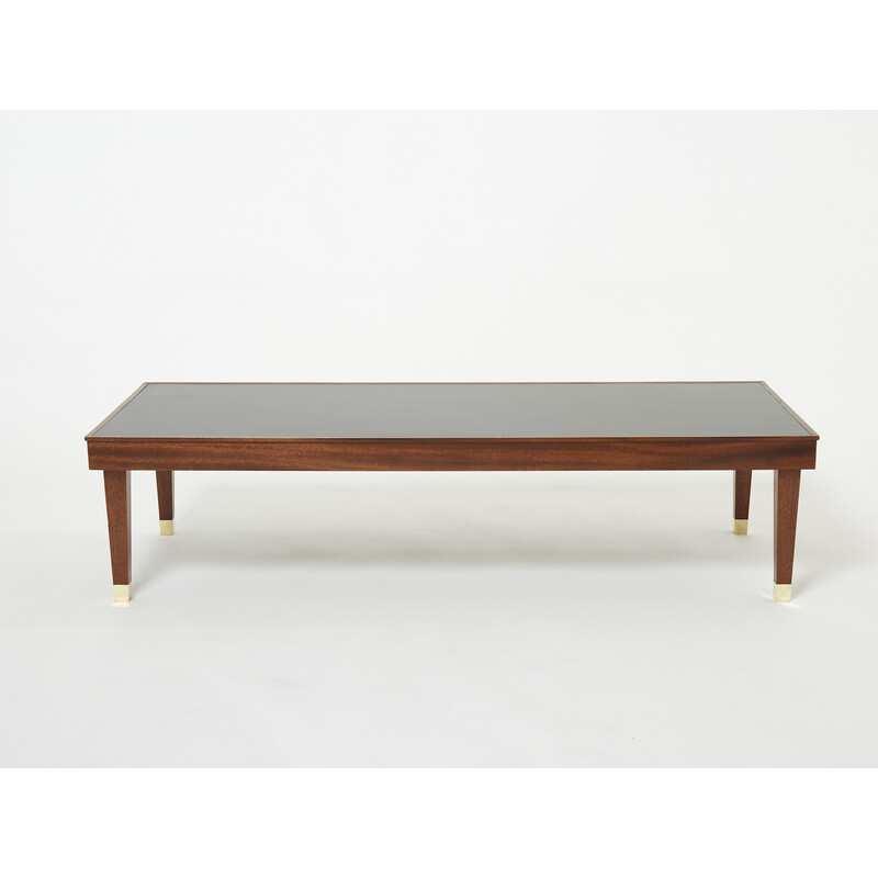 Vintage mahogany and brass coffee table by Jacques Adnet, 1950