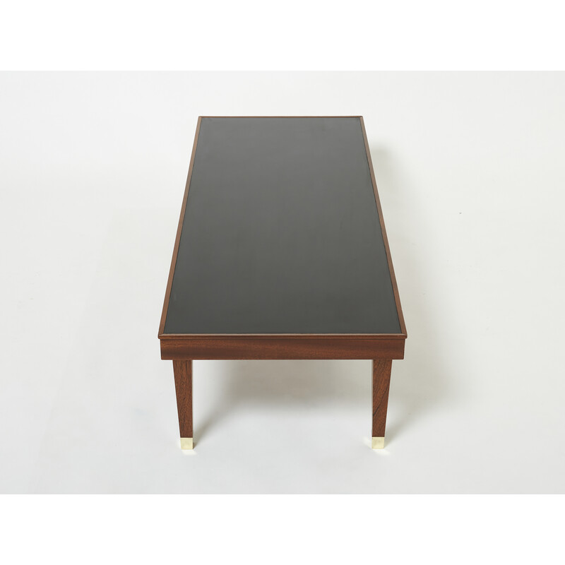 Vintage mahogany and brass coffee table by Jacques Adnet, 1950