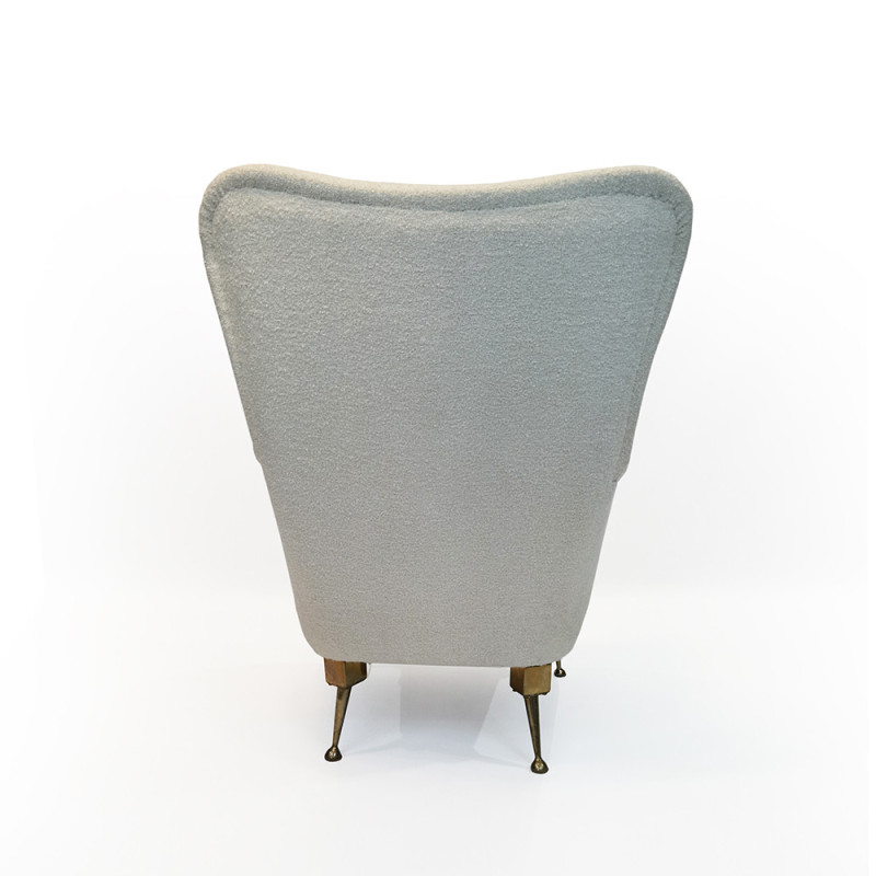 Vintage fauteuil in bouclé stof en messing, jaren 1950