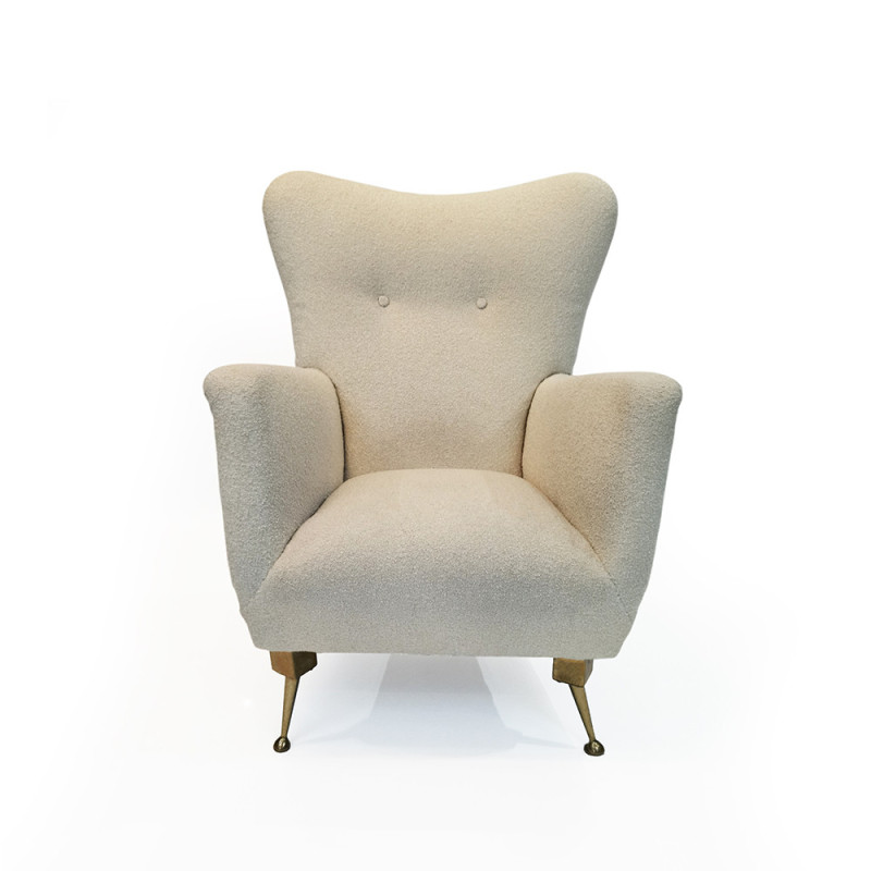 Vintage-Sessel aus Bouclé-Stoff und Messing, 1950