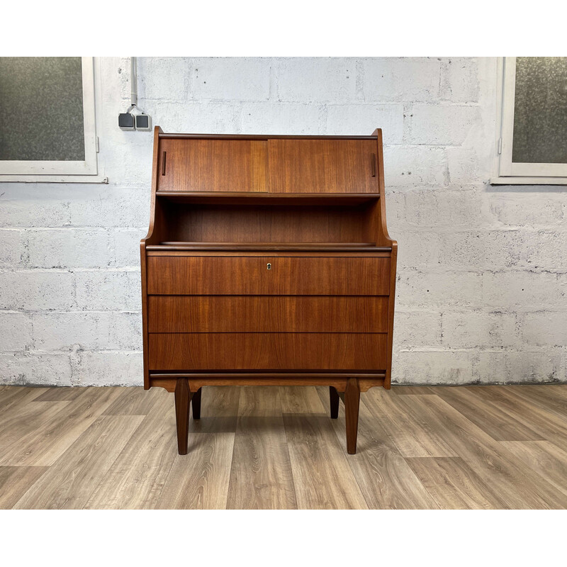 Scandinavisch vintage teak bureau met 2 schuifdeuren, 1960