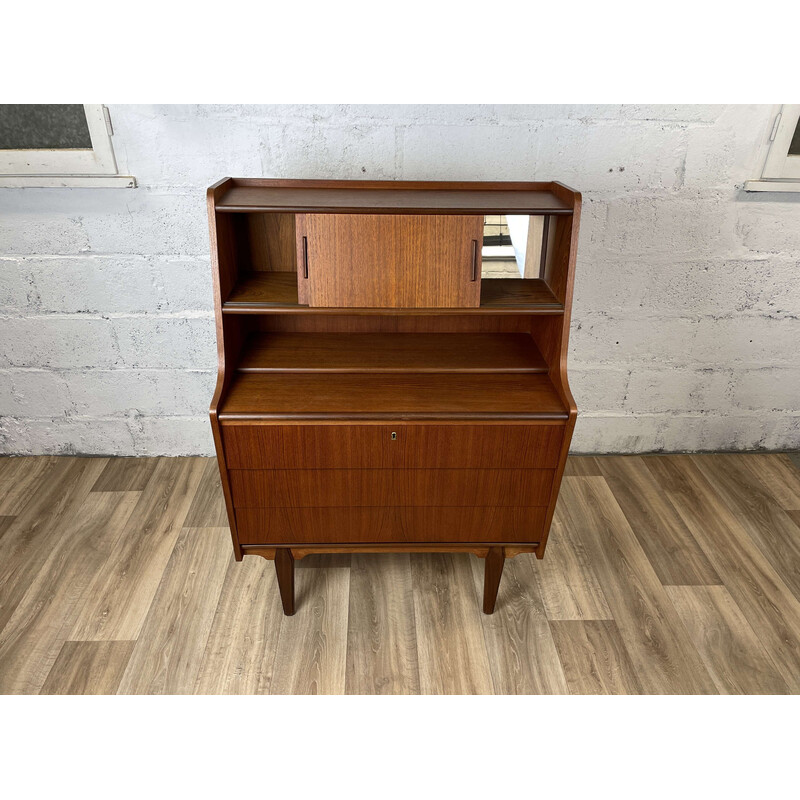 Scandinavisch vintage teak bureau met 2 schuifdeuren, 1960