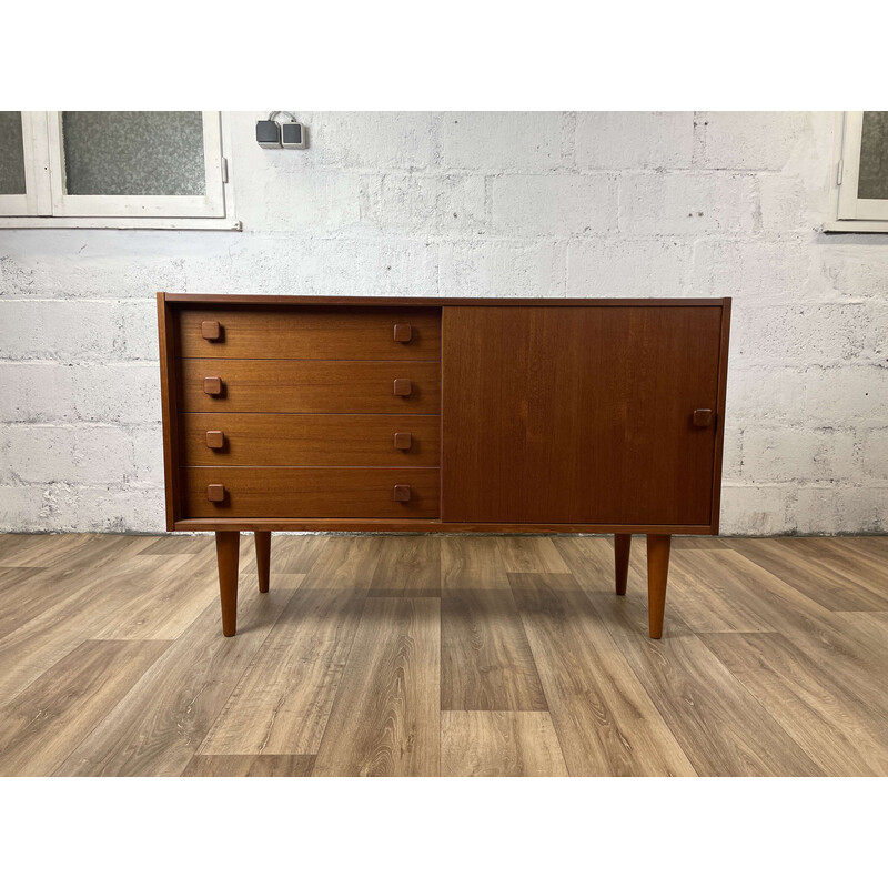 Scandinavian vintage teak sideboard with sliding door, 1960