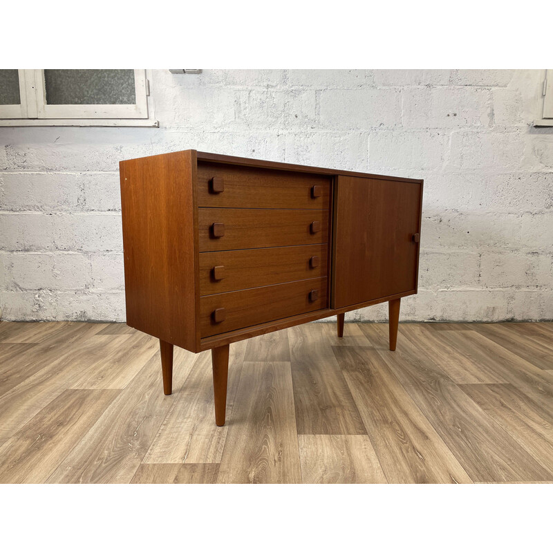 Scandinavian vintage teak sideboard with sliding door, 1960