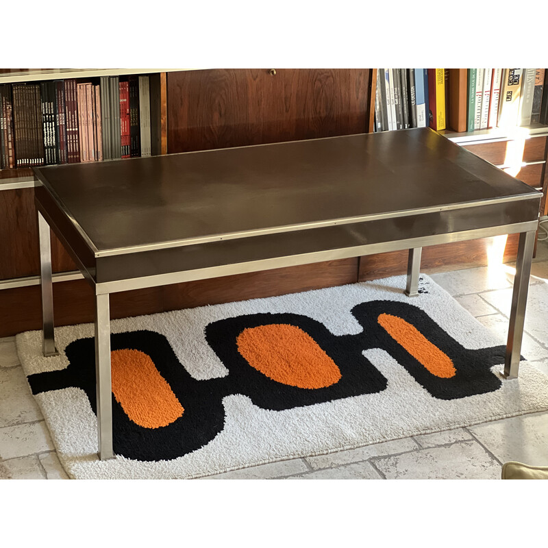 Vintage steel and leather desk by Guy Lefèvre for Maison Jasen, 1970