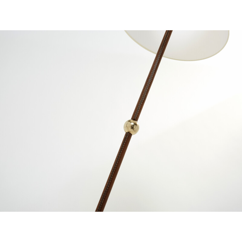 Bruine lederen vloerlamp van Jacques Adnet, 1950