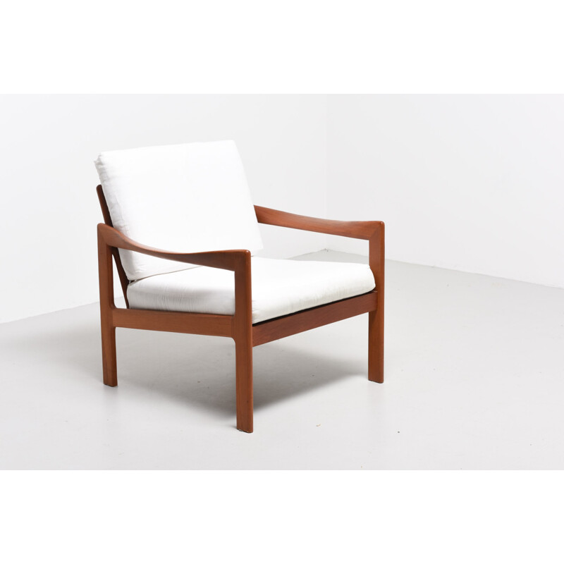 N. Eilersen teak and fabric white armchair,  Illum WIKKELSO - 1960s