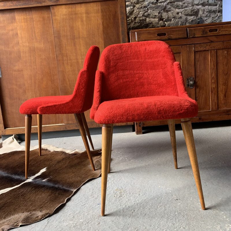 Pair of vintage chairs in red muslin