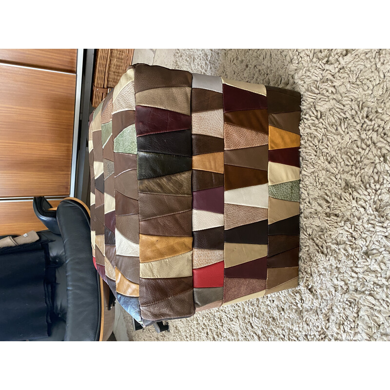 Vintage "Harlequin" leather patchwork footrest by De Sede, 1970