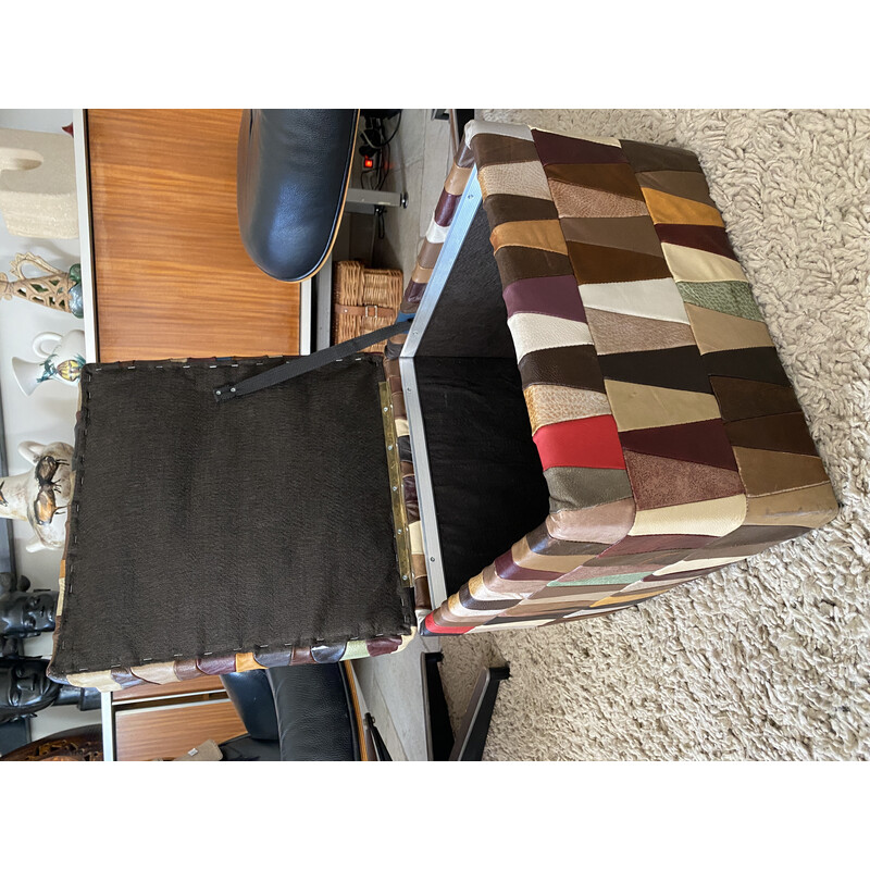 Vintage "Harlequin" leather patchwork footrest by De Sede, 1970