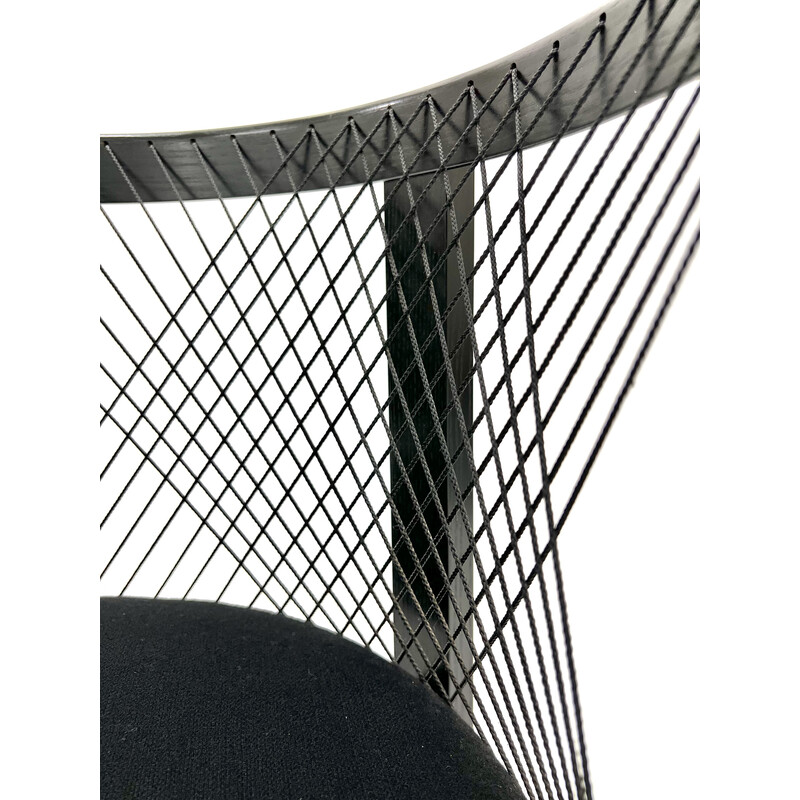 Paire de chaises string vintage en frêne teinté et tissu de laine noir par Niels Jorgen Haugesen pour Tranekaer, 1980
