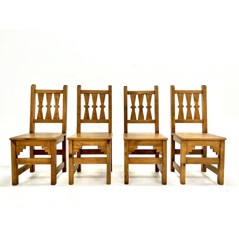Set van 4 vintage massief grenen stoelen, 1960
