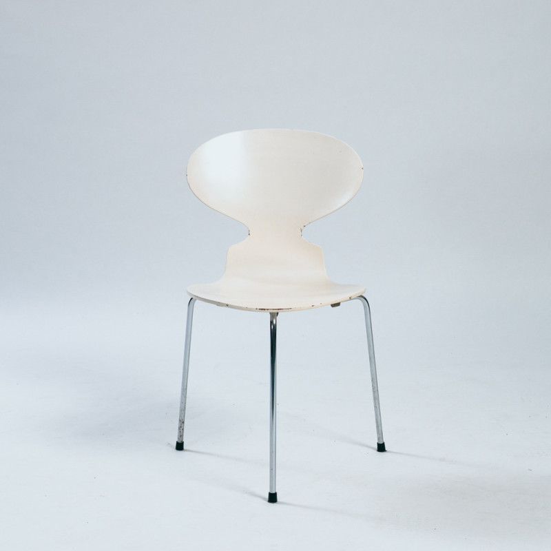 Conjunto de 6 cadeiras de formiga de 3100 tripé branco vintage por Arne Jacobsen para Fritz Hansen