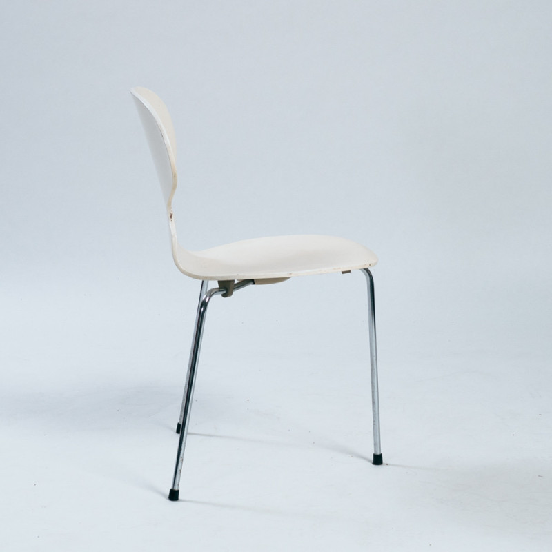 Conjunto de 6 cadeiras de formiga de 3100 tripé branco vintage por Arne Jacobsen para Fritz Hansen