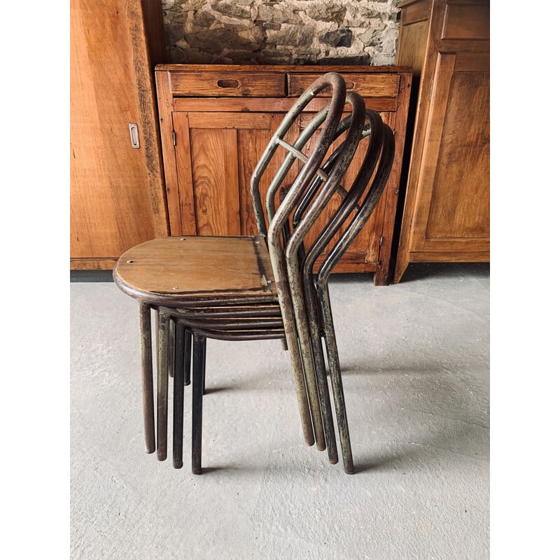 Pair of vintage stacking chairs by René Herbst for Mobilor, 1950