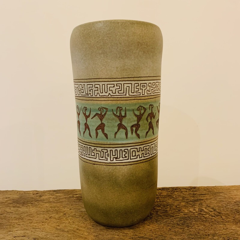 Vaso vintage con motivi aztechi di René Morel