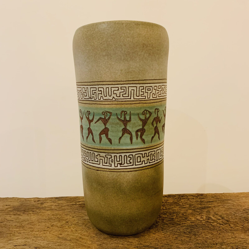 Vintage vase with Aztec motifs by René Morel