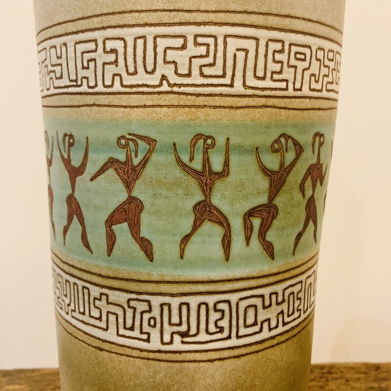 Vintage vase with Aztec motifs by René Morel