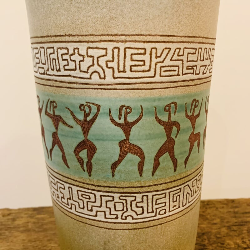 Vintage vase with Aztec motifs by René Morel