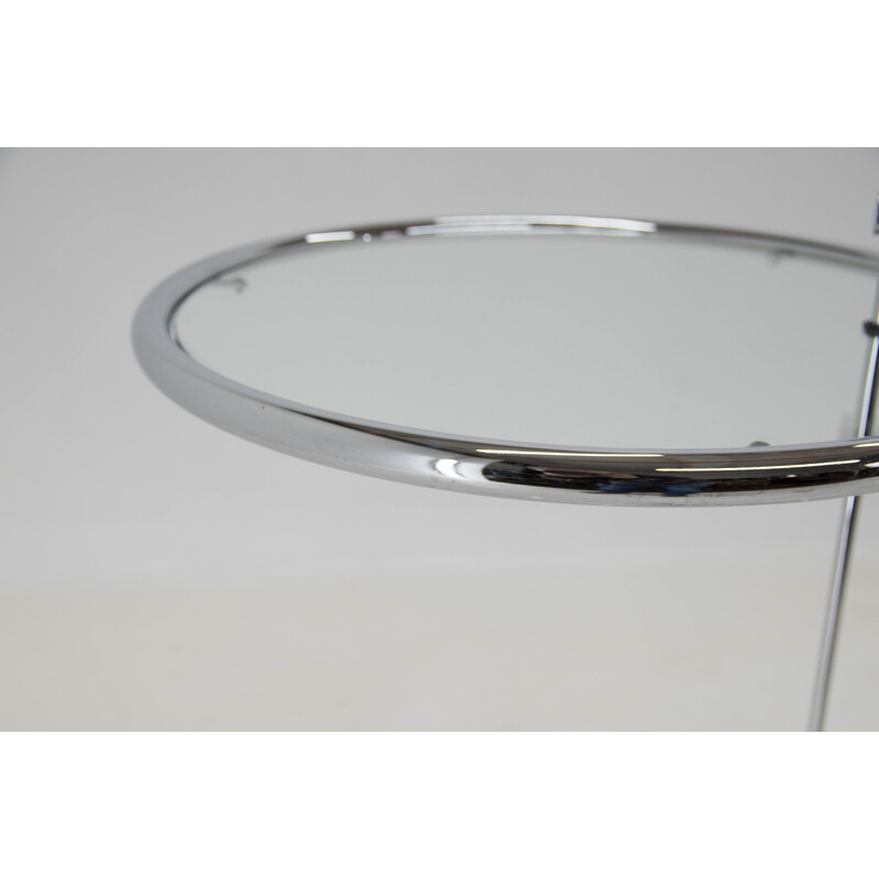 Vintage adjustable coffee table E 1027 in Chrome and Crystal by Eileen Gray