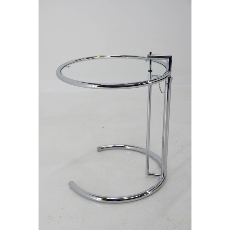 Vintage adjustable coffee table E 1027 in Chrome and Crystal by Eileen Gray