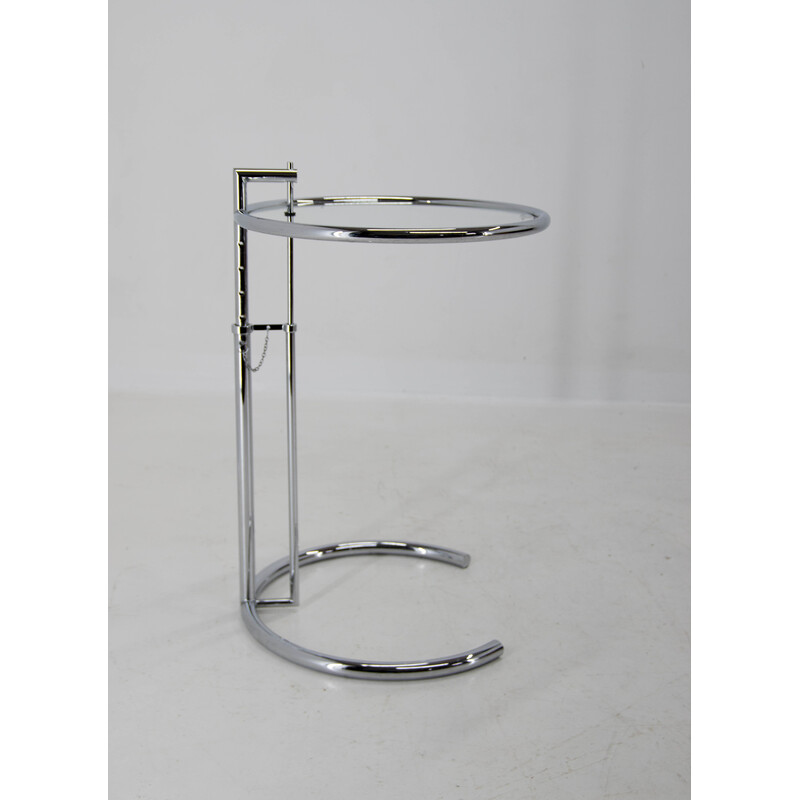 Vintage adjustable coffee table E 1027 in Chrome and Crystal by Eileen Gray