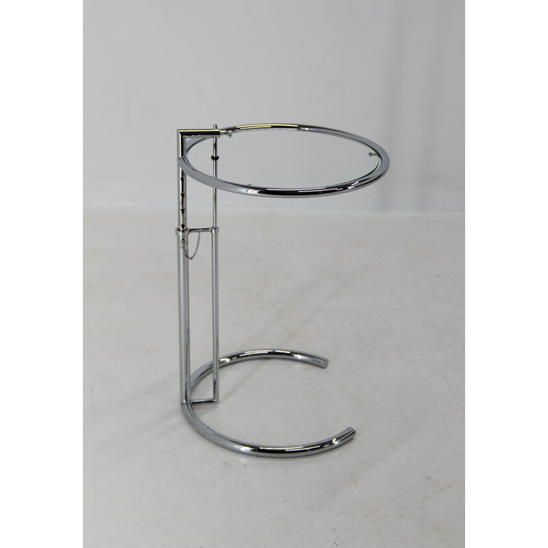 Vintage adjustable coffee table E 1027 in Chrome and Crystal by Eileen Gray