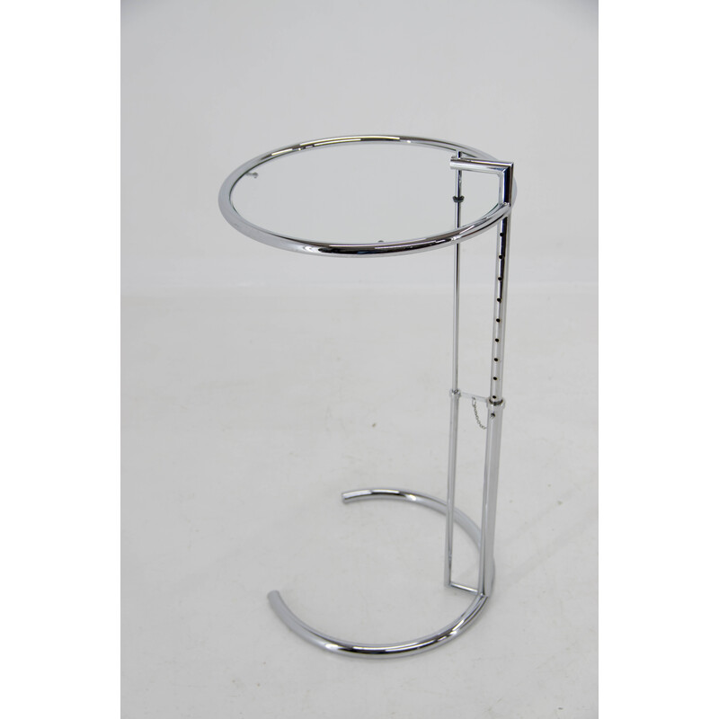 Vintage adjustable coffee table E 1027 in Chrome and Crystal by Eileen Gray