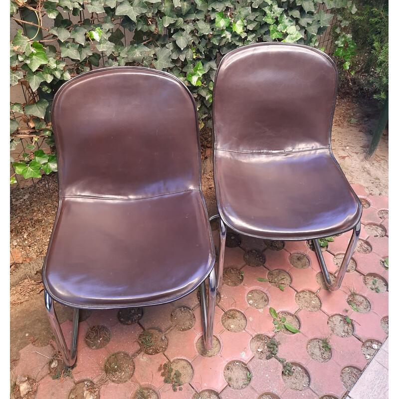 2 vintage cowhide dining chairs by Gastone Rinaldi, Italy, 1960