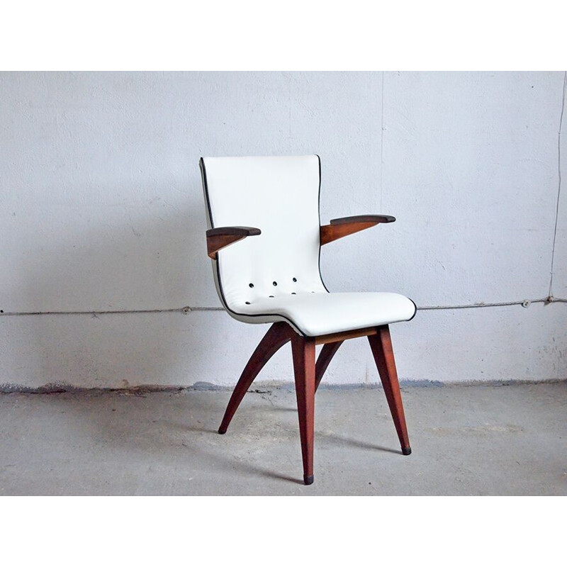 Ensemble de 4 chaises à pieds courbés en simili cuir, G. VAN OS - 1950