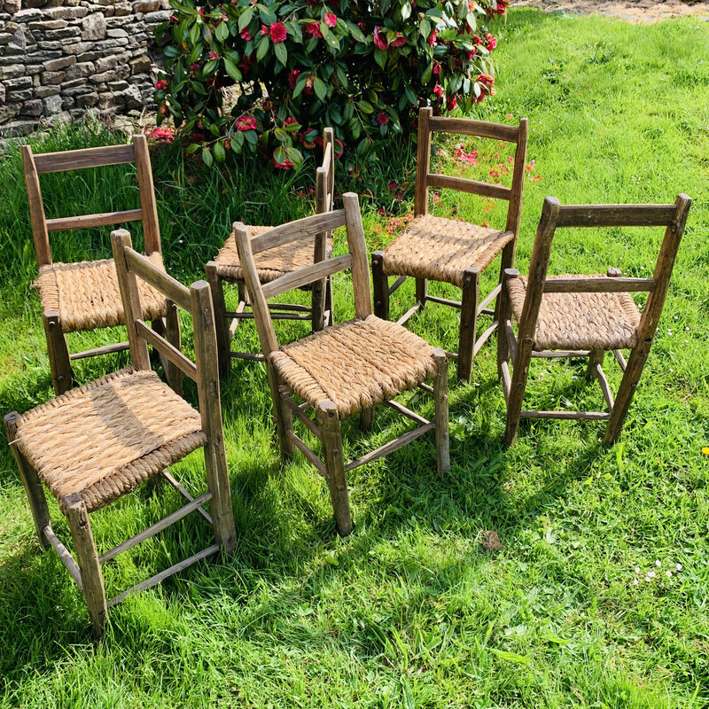 Set of 6 vintage straw chairs