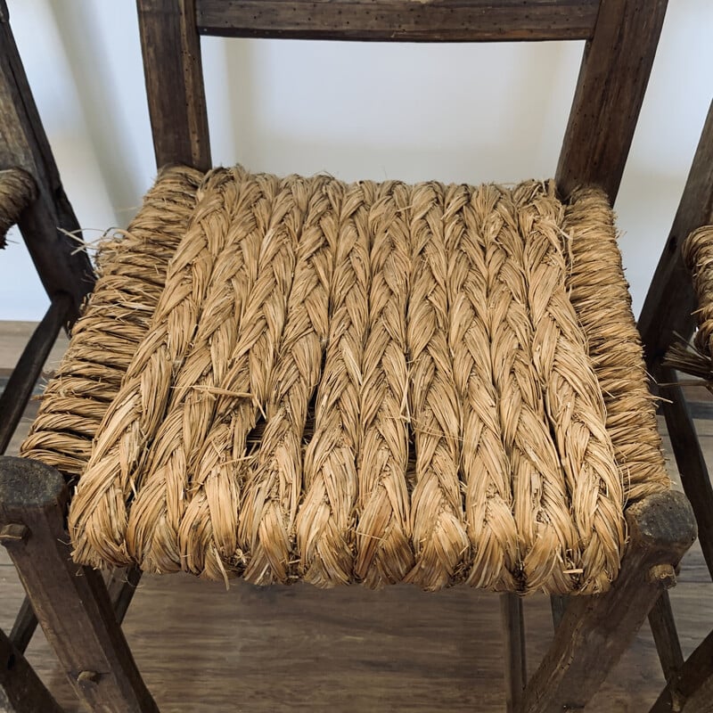 Ensemble de 6 chaises vintage en paille