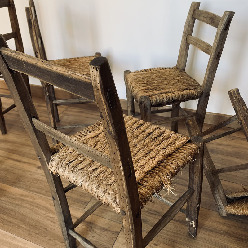Set aus 6 Vintage-Stühlen aus Stroh