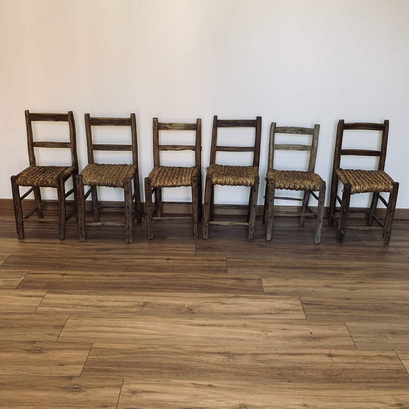 Set aus 6 Vintage-Stühlen aus Stroh