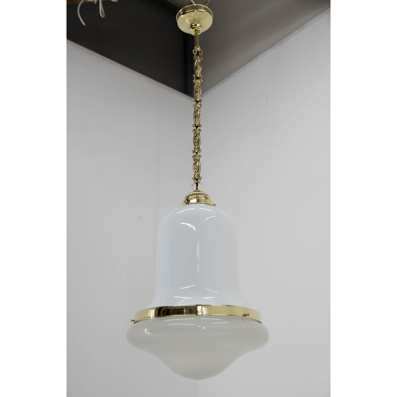 Lámpara colgante Art Nouveau de cristal y latón, años 20