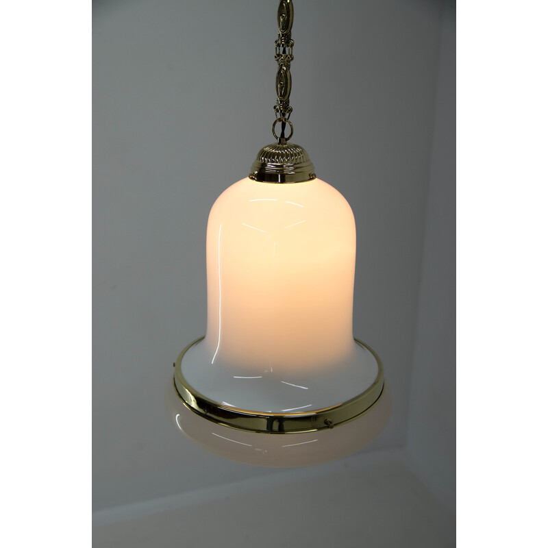 Lámpara colgante Art Nouveau de cristal y latón, años 20