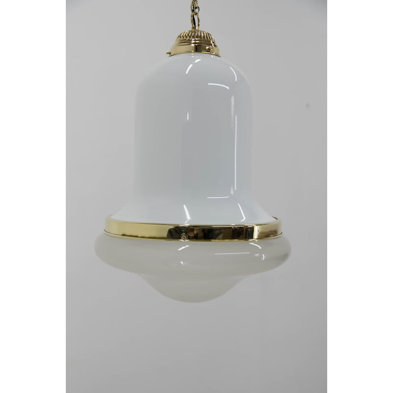 Art Nouveau vintage glass and brass pendant lamp, 1920s