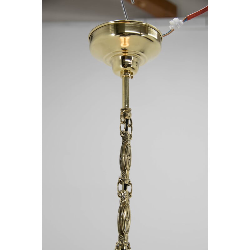 Art Nouveau vintage glass and brass pendant lamp, 1920s