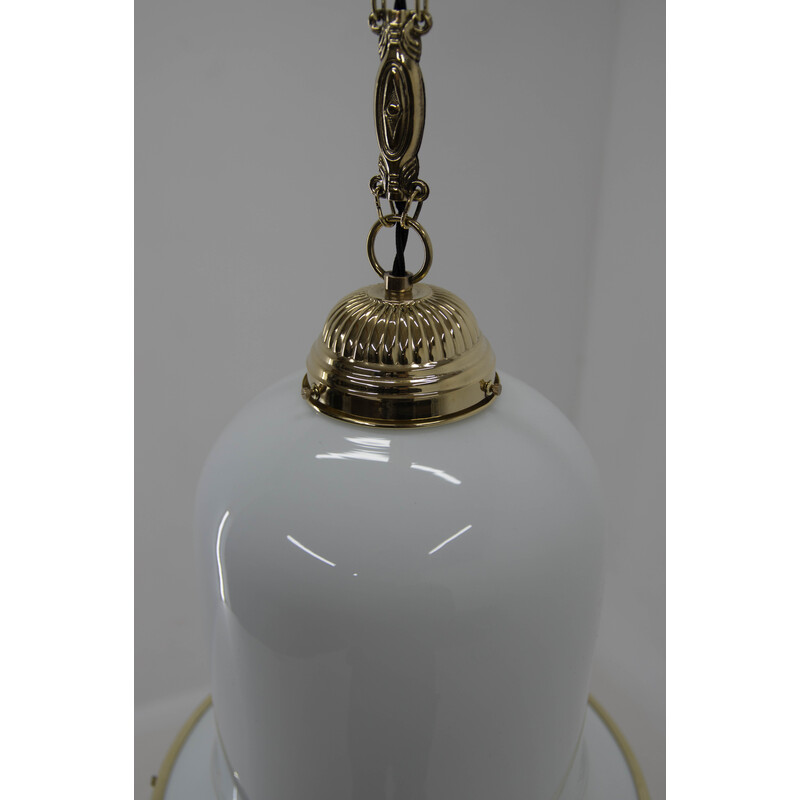 Art Nouveau vidro vintage e lâmpada pendente de latão, 1920s