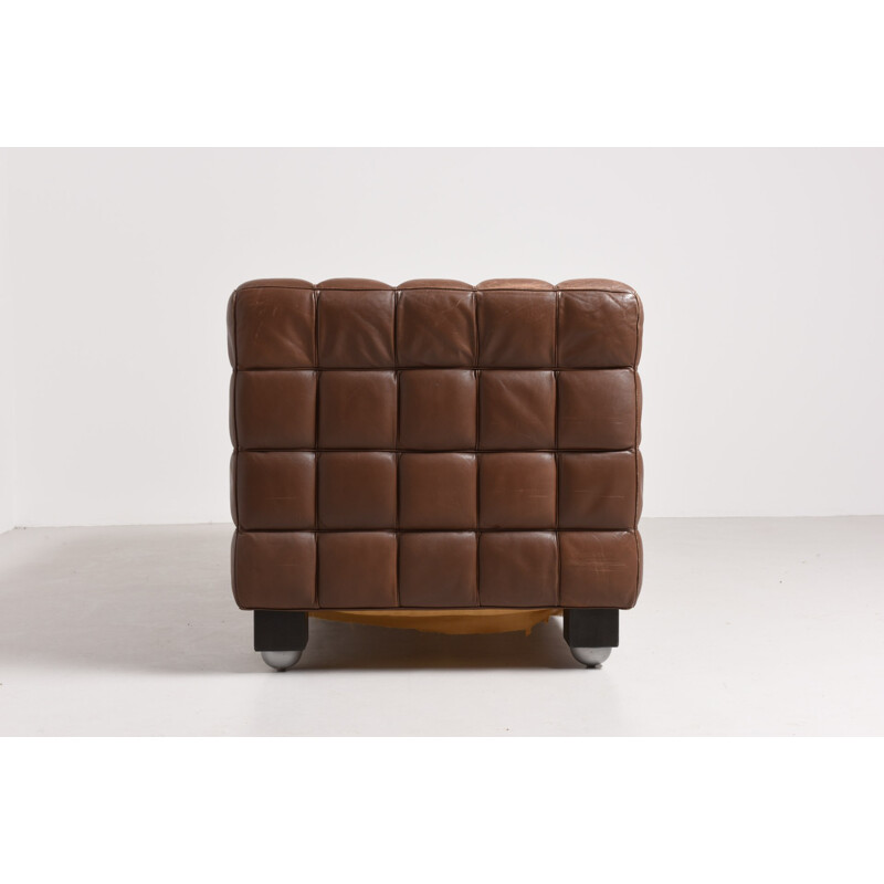 Wittmann "Kubus" 2-seater brown wooden and leather sofa - 1970s