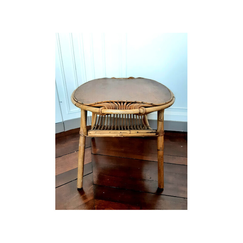 Vintage lemon coffee table in rattan by Janine Abraham, 1950