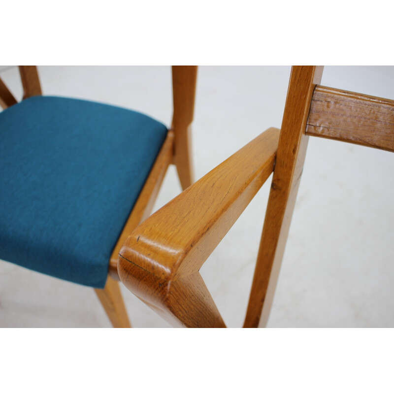 Ensemble de 4 chaises vintage en bois de chêne avec rembourrage, Tchécoslovaquie 1960