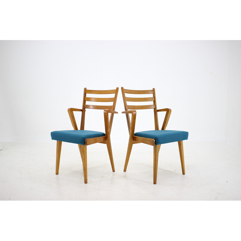 Set van 4 vintage eiken stoelen met bekleding, Tsjechoslowakije 1960