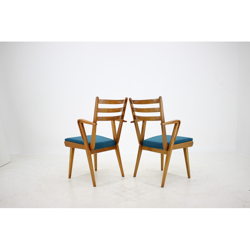 Ensemble de 4 chaises vintage en bois de chêne avec rembourrage, Tchécoslovaquie 1960